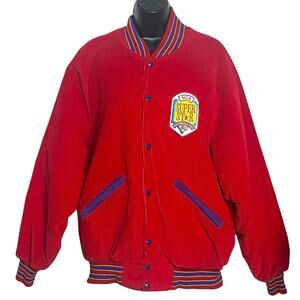 VINTAGE NCA SUPERSTAR PERFORMANCE TEAM CHEER JACKET RED CORDUROY 1990s SIZE L